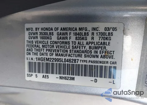 2005 Honda Civic Ex from USA, damaged, VIN 1HGEM22995L046287